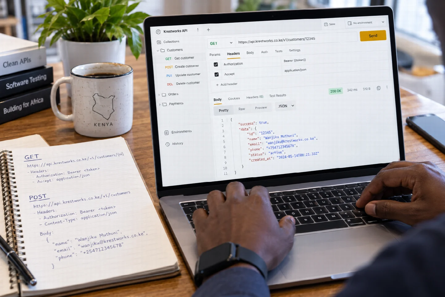 A page-specific view of api tester in a Kenyan technology setting