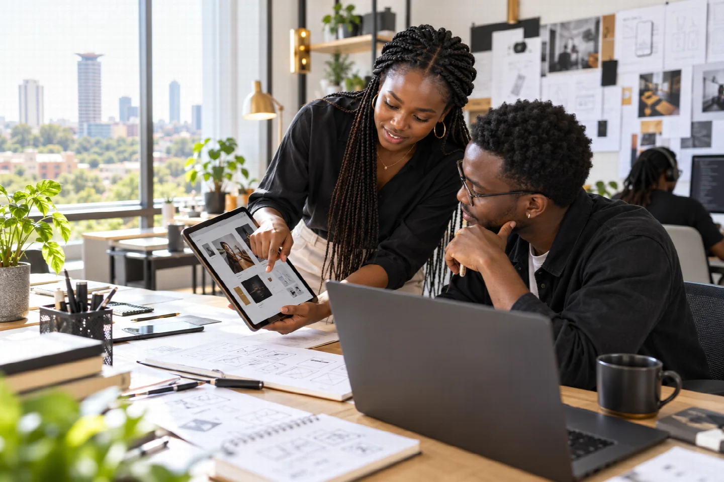 Kenyan technology professionals reviewing a design portfolio
