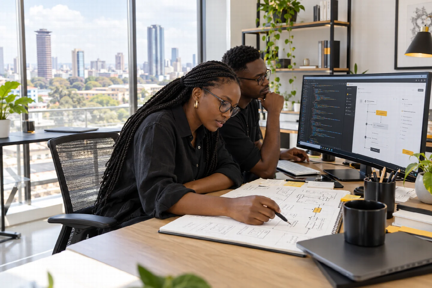 A page-specific view of custom software in a Kenyan technology setting
