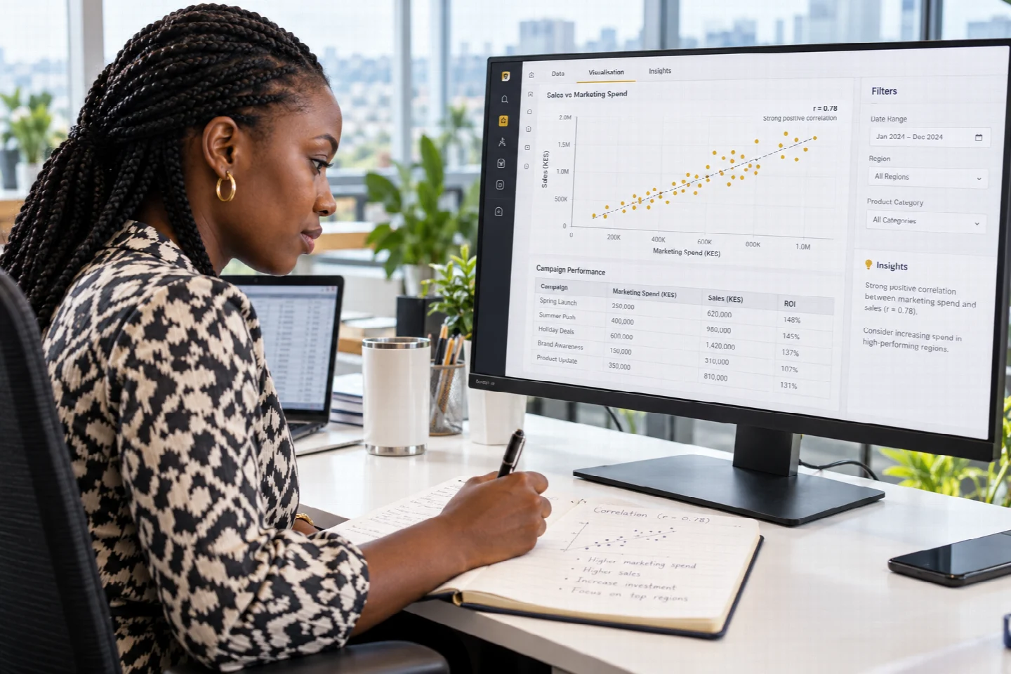 A page-specific view of data insight generator in a Kenyan technology setting