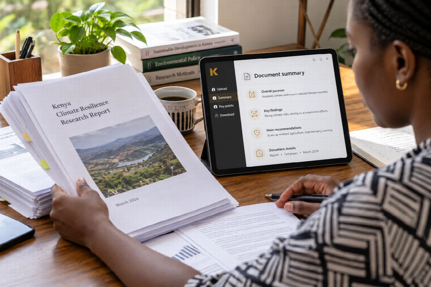 A page-specific view of document summarizer in a Kenyan technology setting