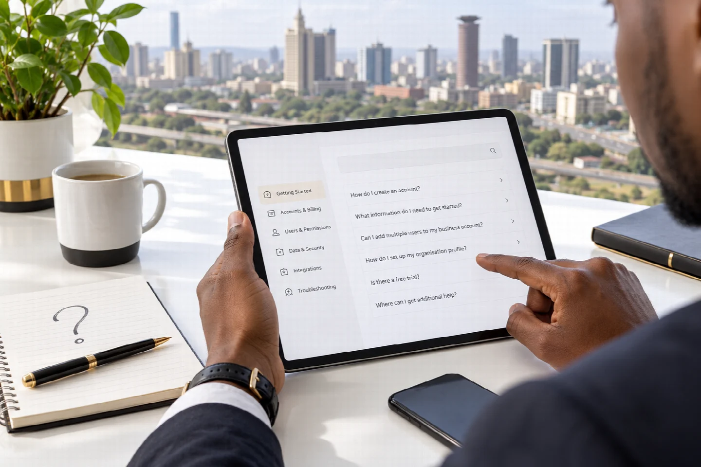 A business owner finding answers in a knowledge base