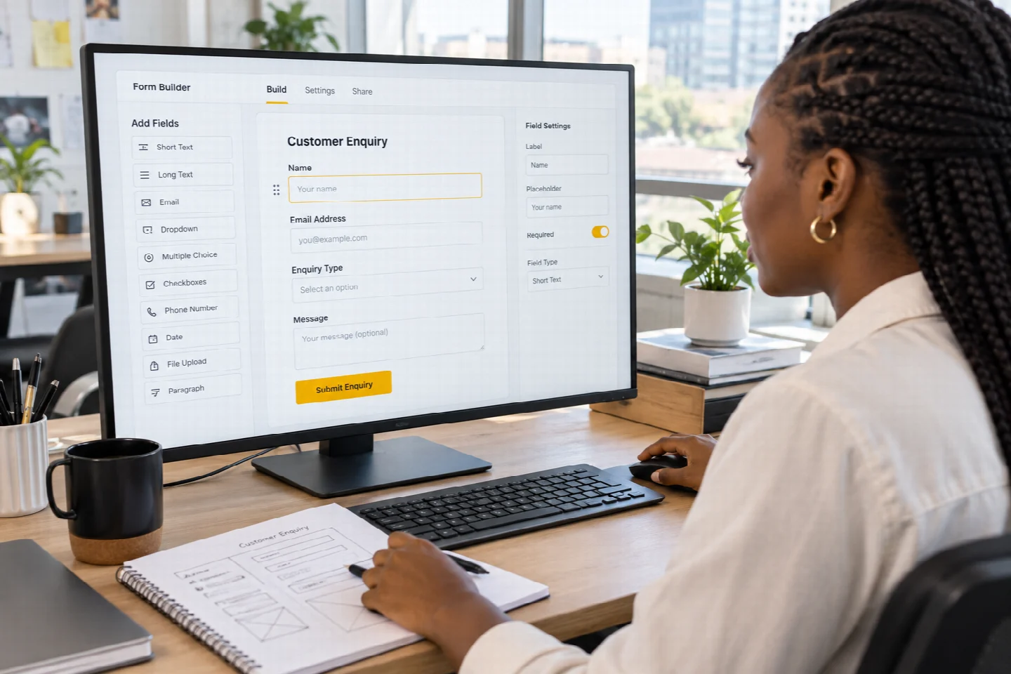 A page-specific view of form builder in a Kenyan technology setting