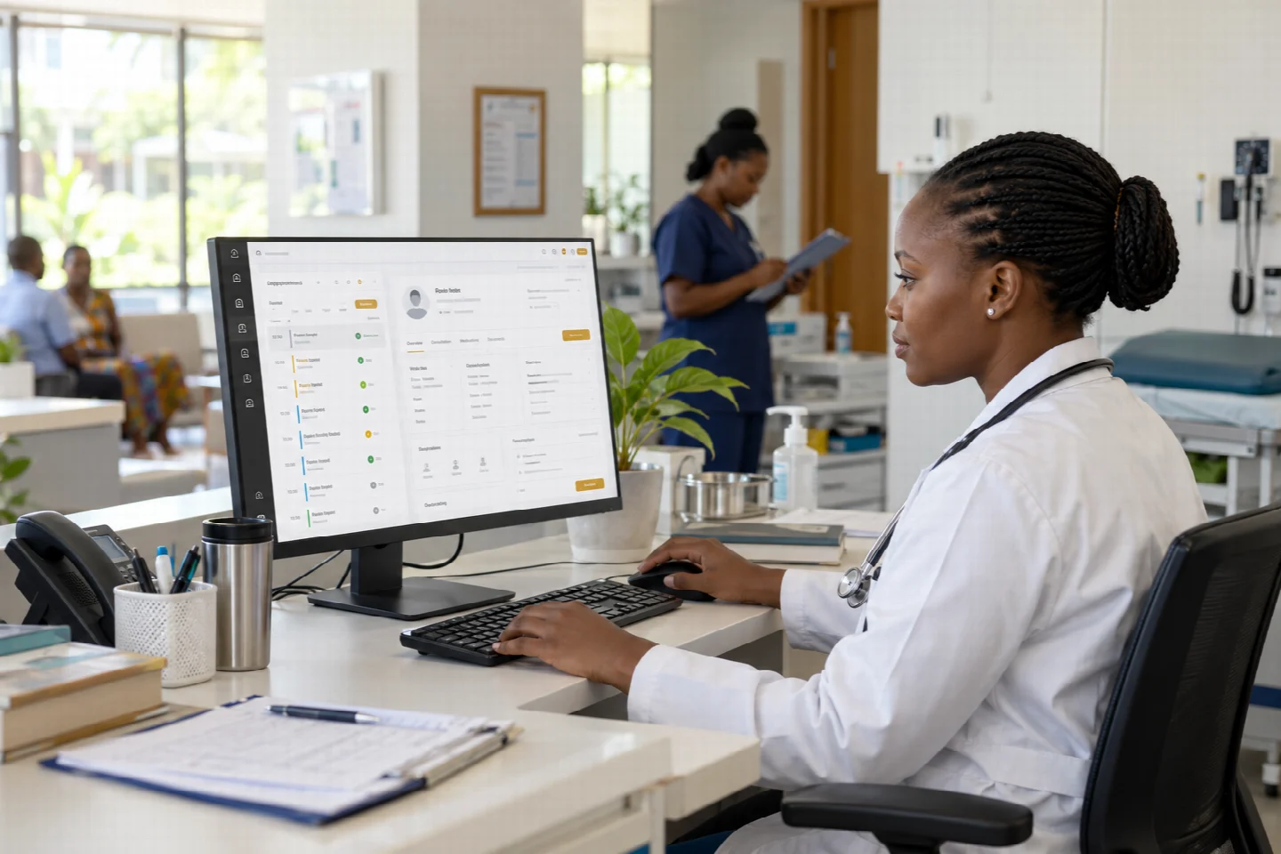 A Kenyan clinician working with electronic care records