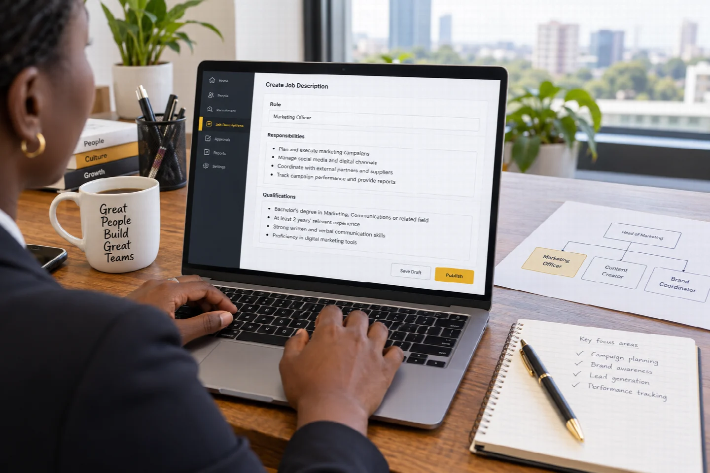 A page-specific view of job description in a Kenyan technology setting