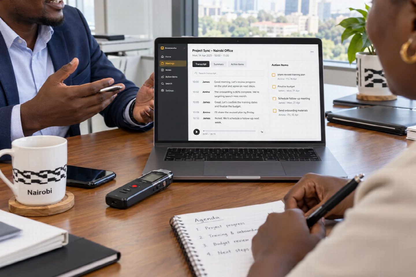 A page-specific view of meeting notes in a Kenyan technology setting