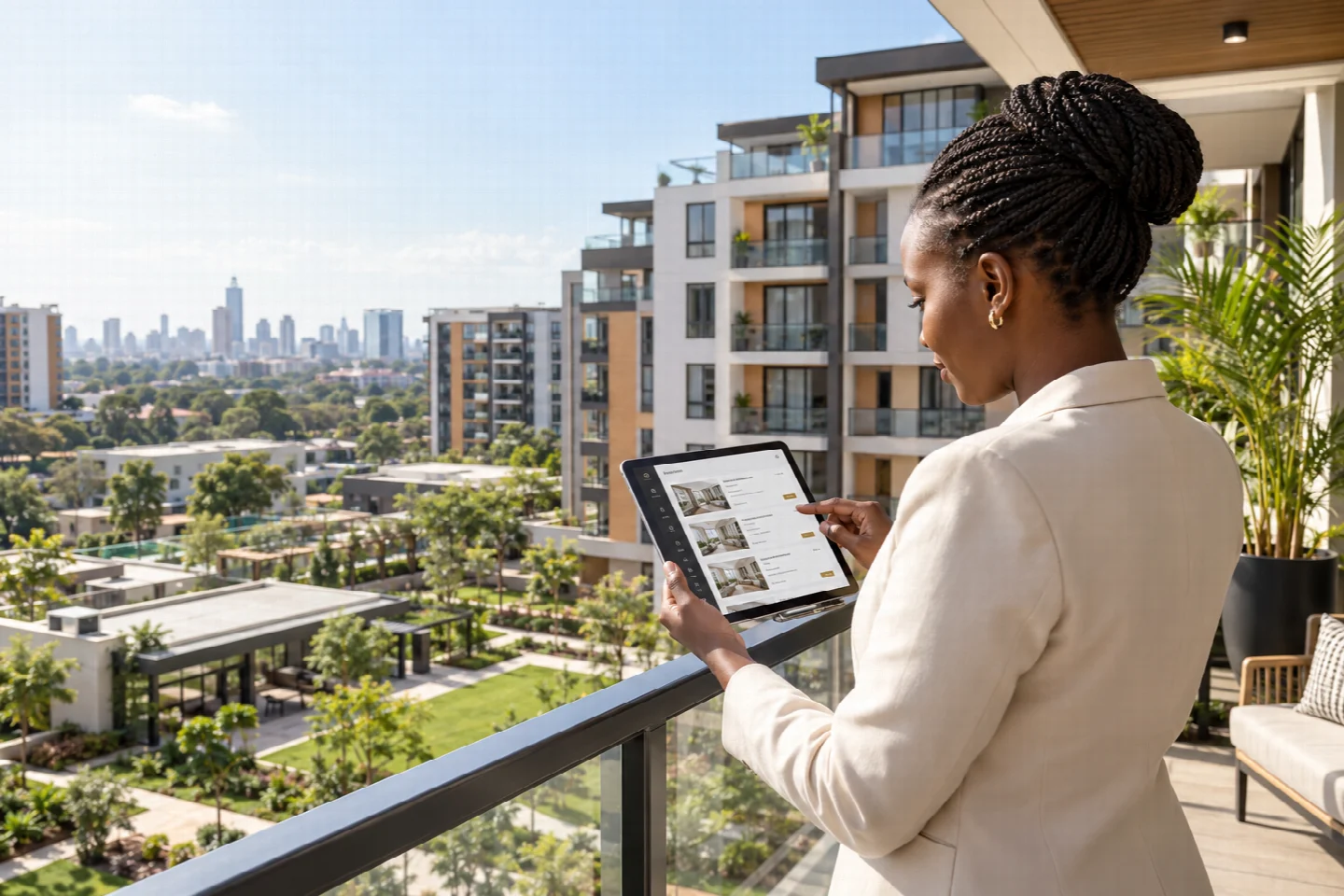 A property manager reviewing Nairobi apartments on a tablet