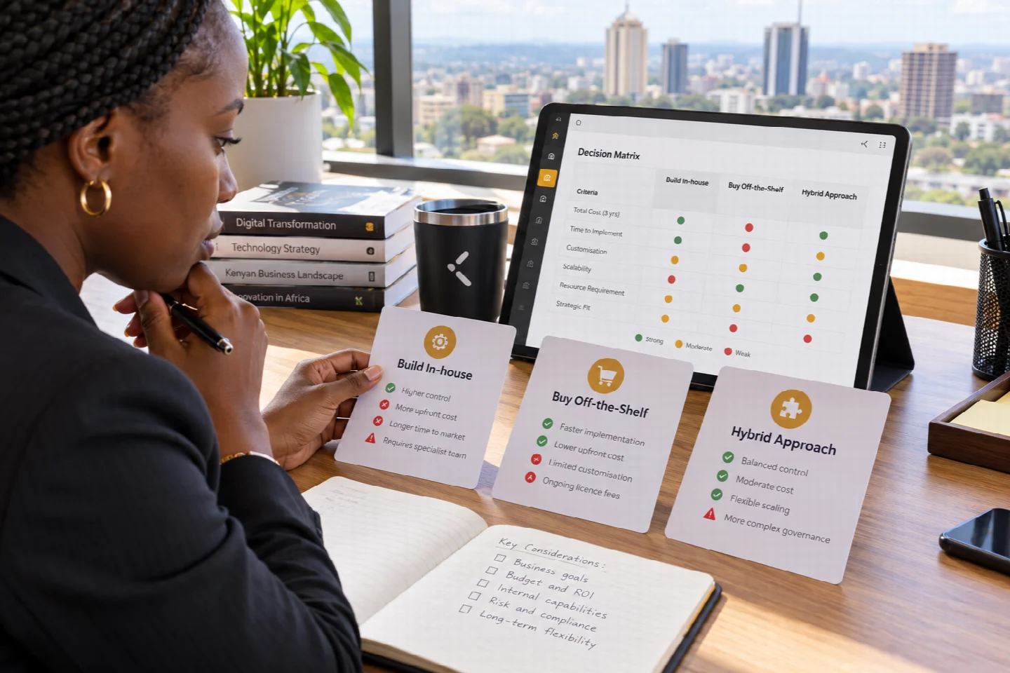 A page-specific view of software decision sim in a Kenyan technology setting