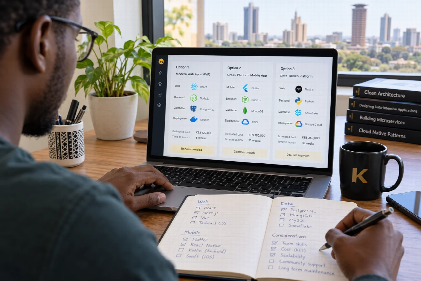 A page-specific view of tech stack advisor in a Kenyan technology setting
